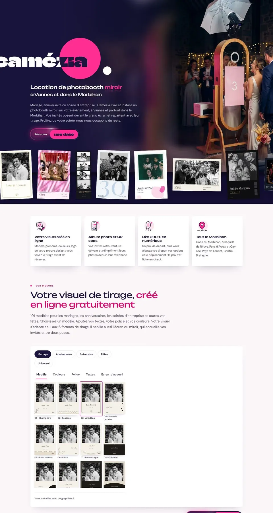 Page d'accueil du site Camézia