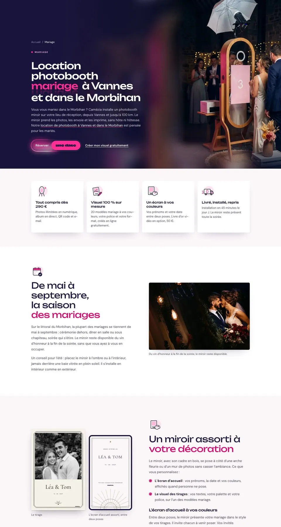 Page intérieure du site Camézia