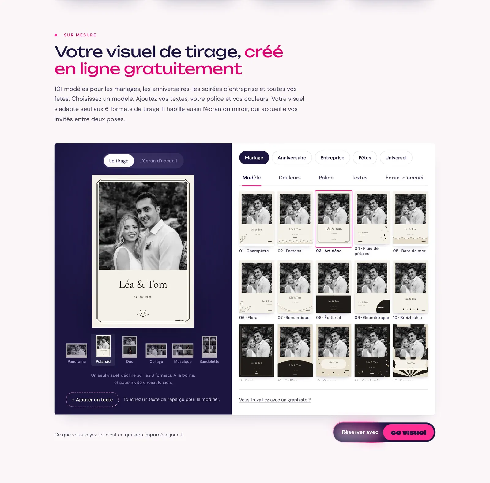 Configurateur de visuel de tirage du site Camézia