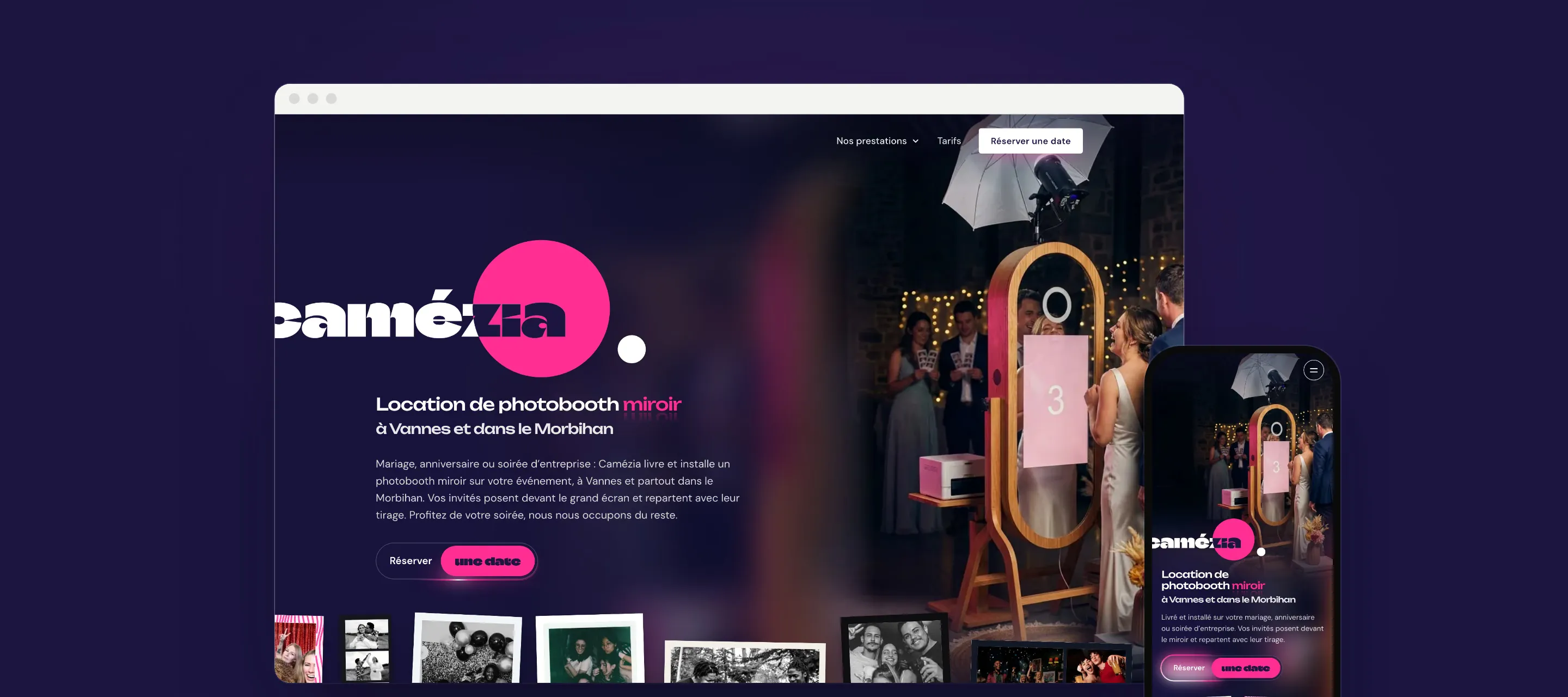 Site internet de Camézia affiché sur ordinateur et sur mobile