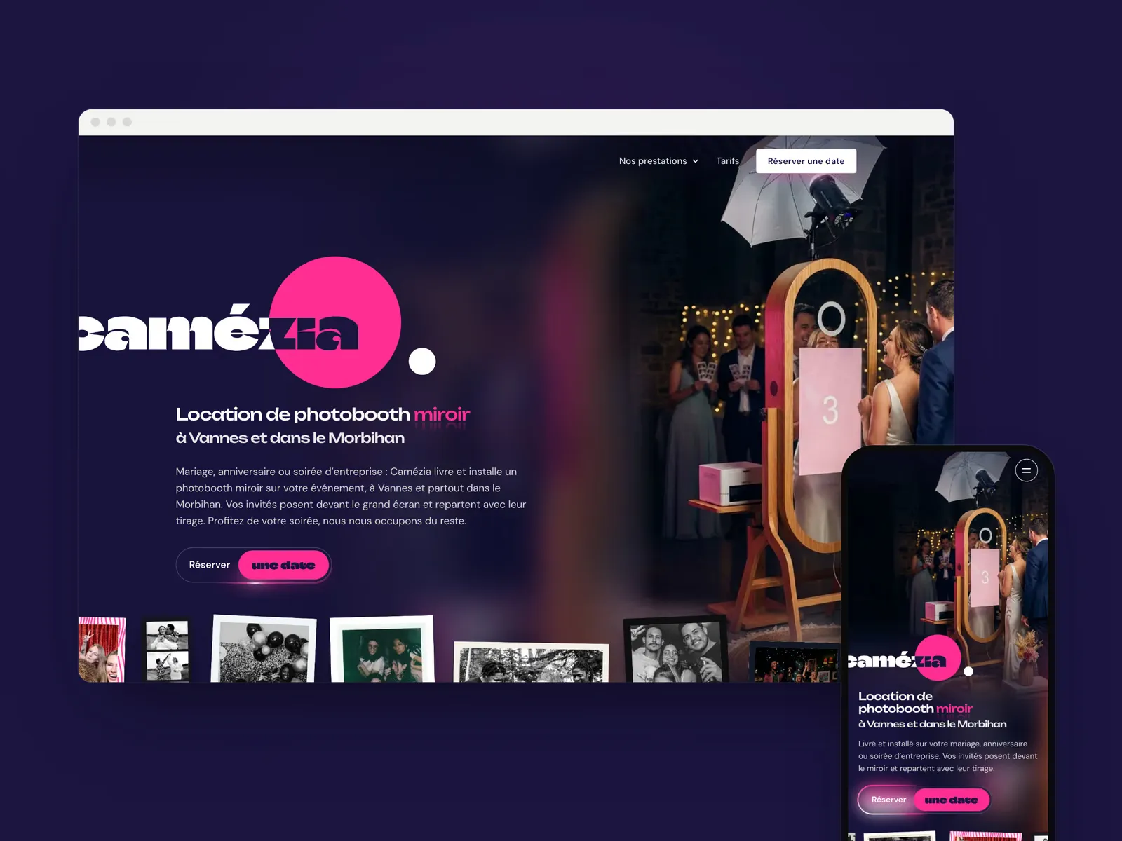 Site internet Camézia, location de photobooth miroir à Vannes