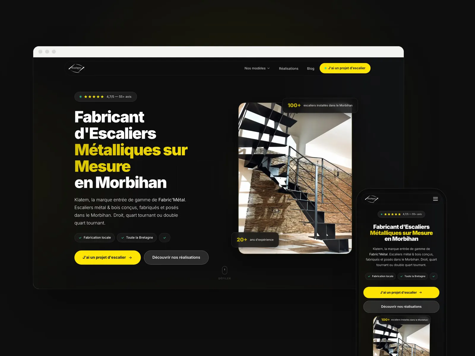 Site internet Klatem, fabricant d'escaliers métalliques à Vannes