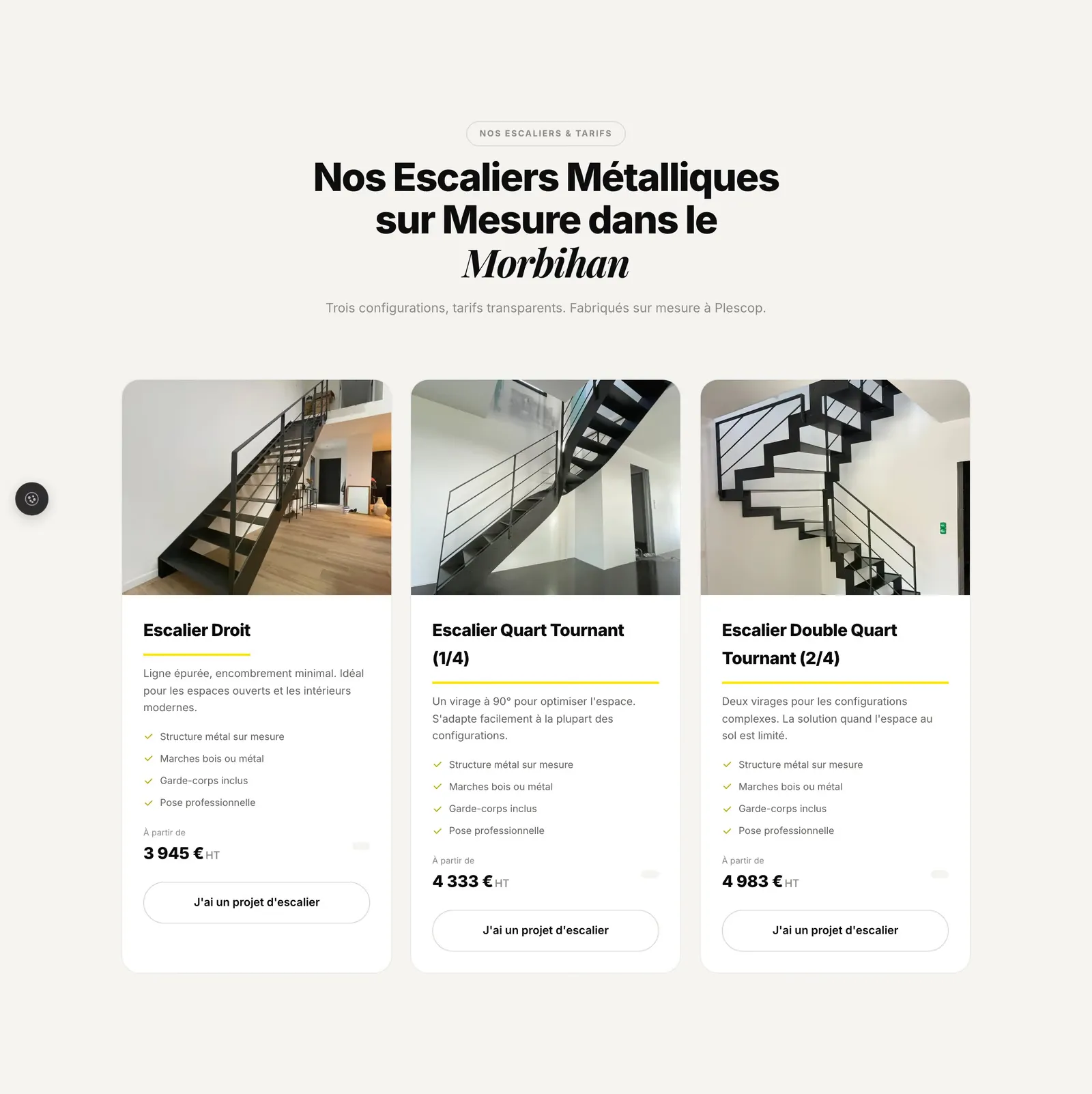 Les trois modèles d'escaliers Klatem avec leurs tarifs