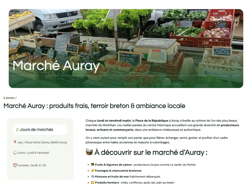 Page intérieure du site Le Jardin du Penher