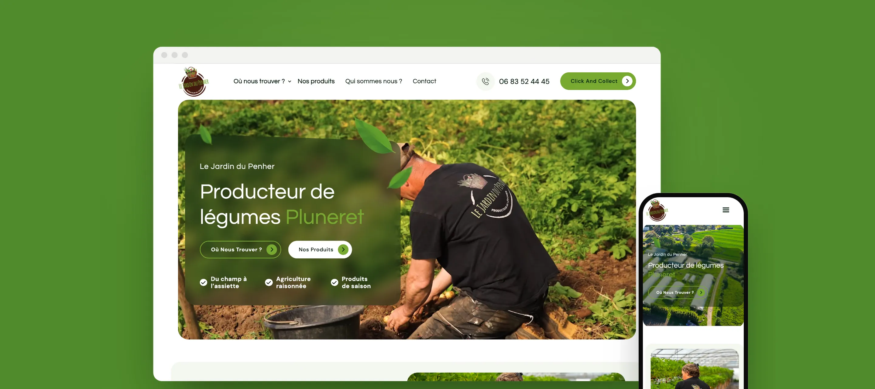 Site internet de Le Jardin du Penher affiché sur ordinateur et sur mobile