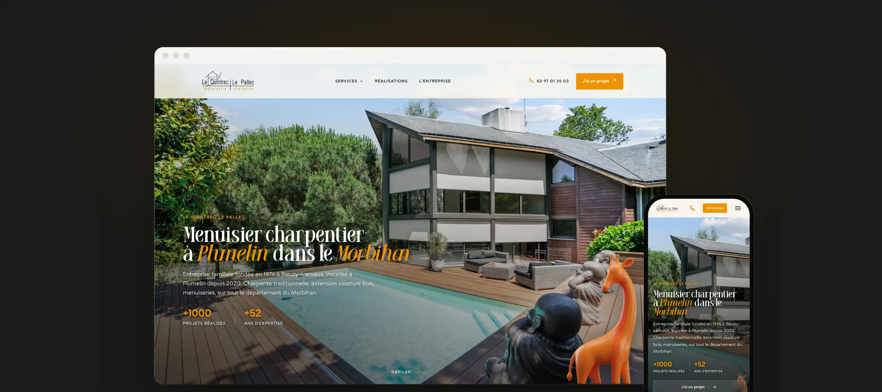 Site internet de Le Quintrec Le Pallec affiché sur ordinateur et sur mobile