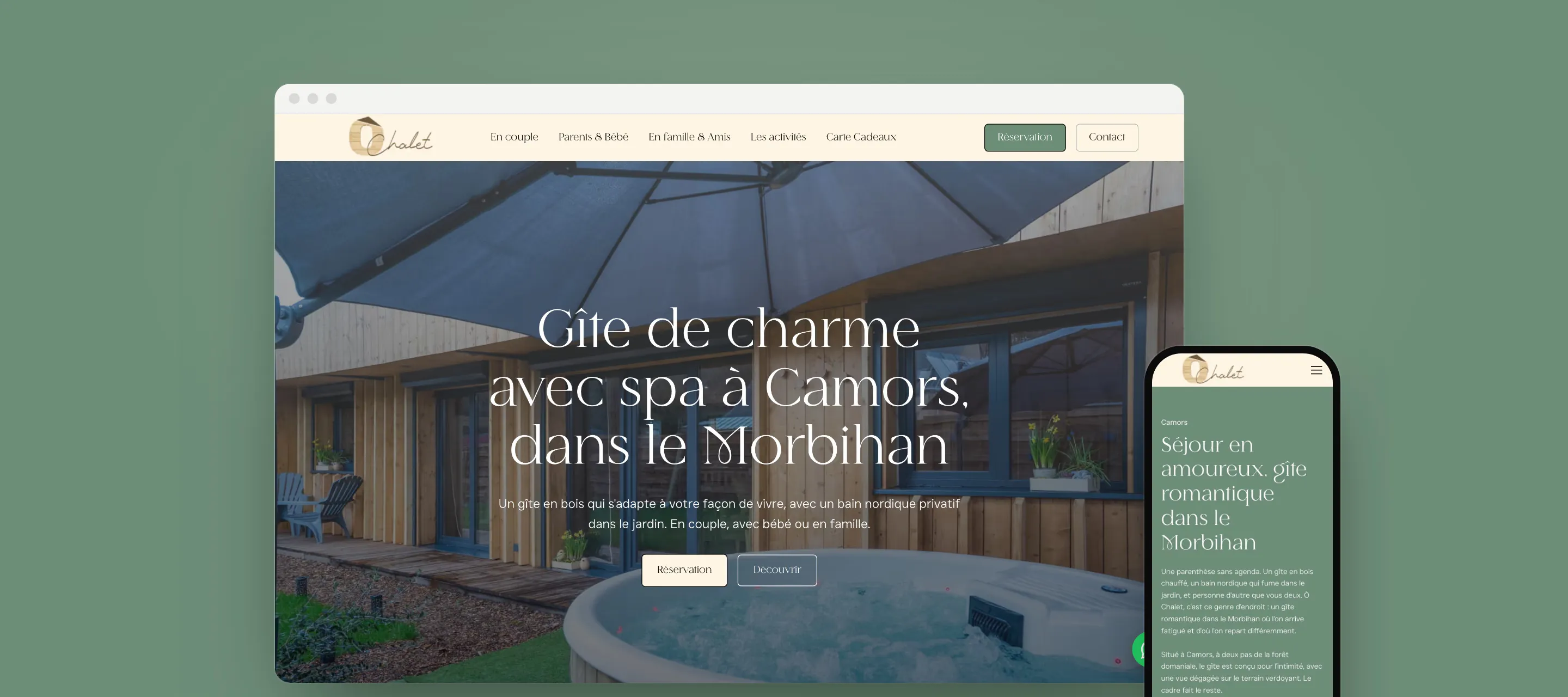 Site internet de Ò Chalet affiché sur ordinateur et sur mobile