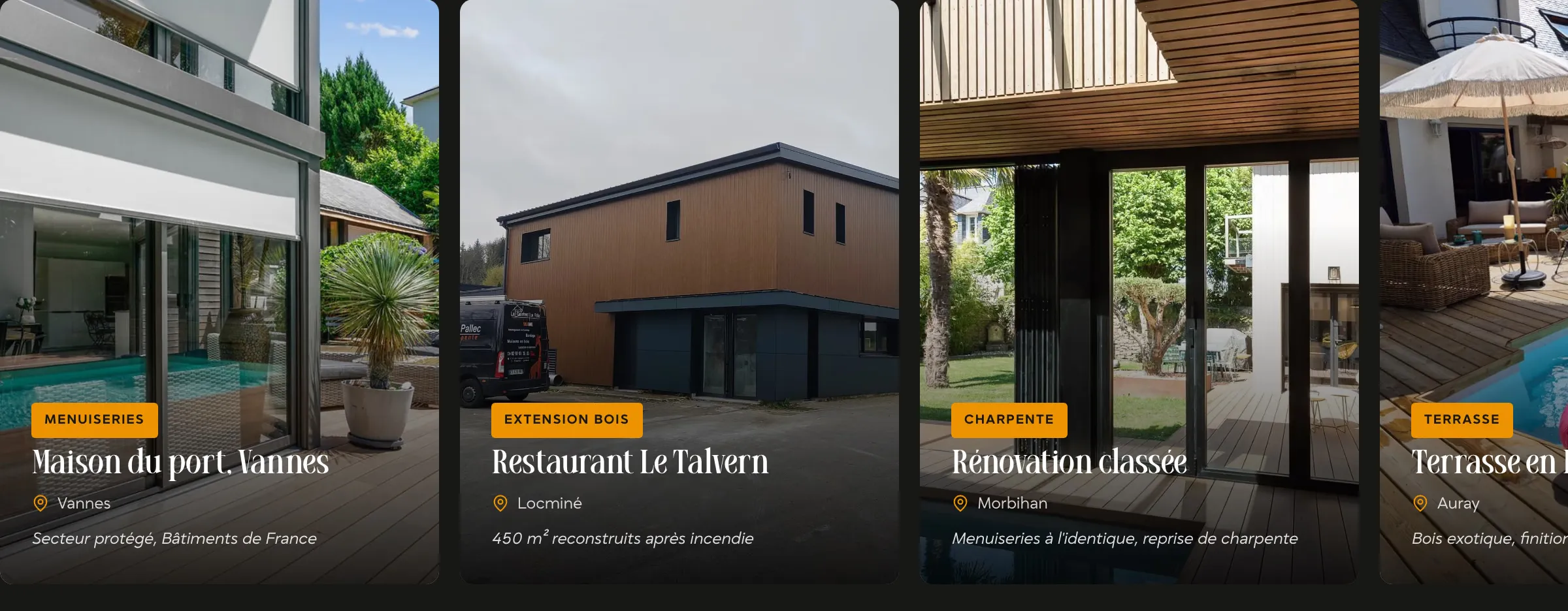 Carrousel des réalisations : maison du port à Vannes, restaurant Le Talvern, rénovation classée